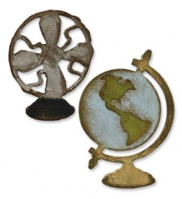  Movers & Shapers Magnetic Die Set 2PK - Vintage Fan & Globe, Sizzix 657838